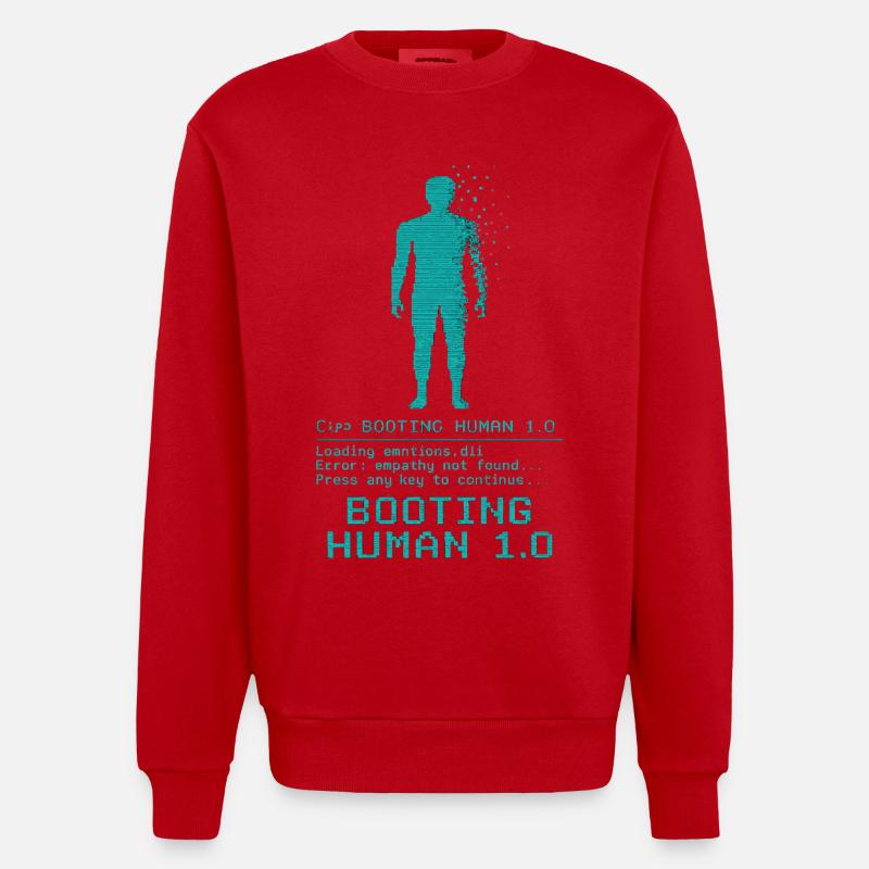 Booting Human 1.0 Empathy Error - Heavyweight Oversized Organic Crew Neck Made in EU - red