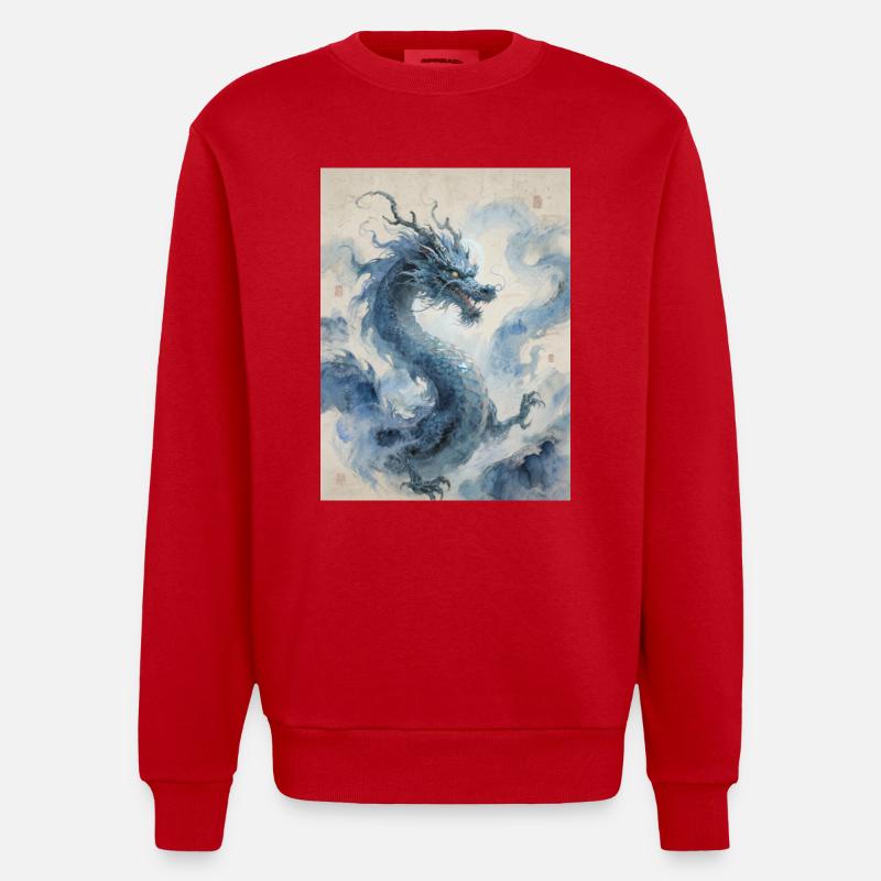 L'Apothéose Céleste : Dragon Bleu – Infinité - Sweat bio épais oversize fabriqué en UE - rouge
