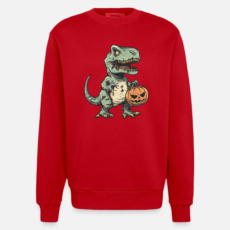 Dinosaur T-Rex Halloween Comic Funny - Heavyweight Oversized Organic Crew Neck Made in EU - red