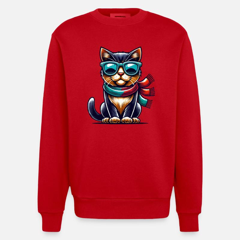 katze sonnenbrille comic - Heavyweight Oversized Organic Crew Neck Made in EU - Rot
