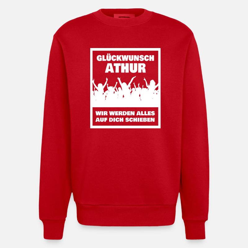 First name Athur - Heavyweight Oversized Organic Crew Neck Made in EU - red