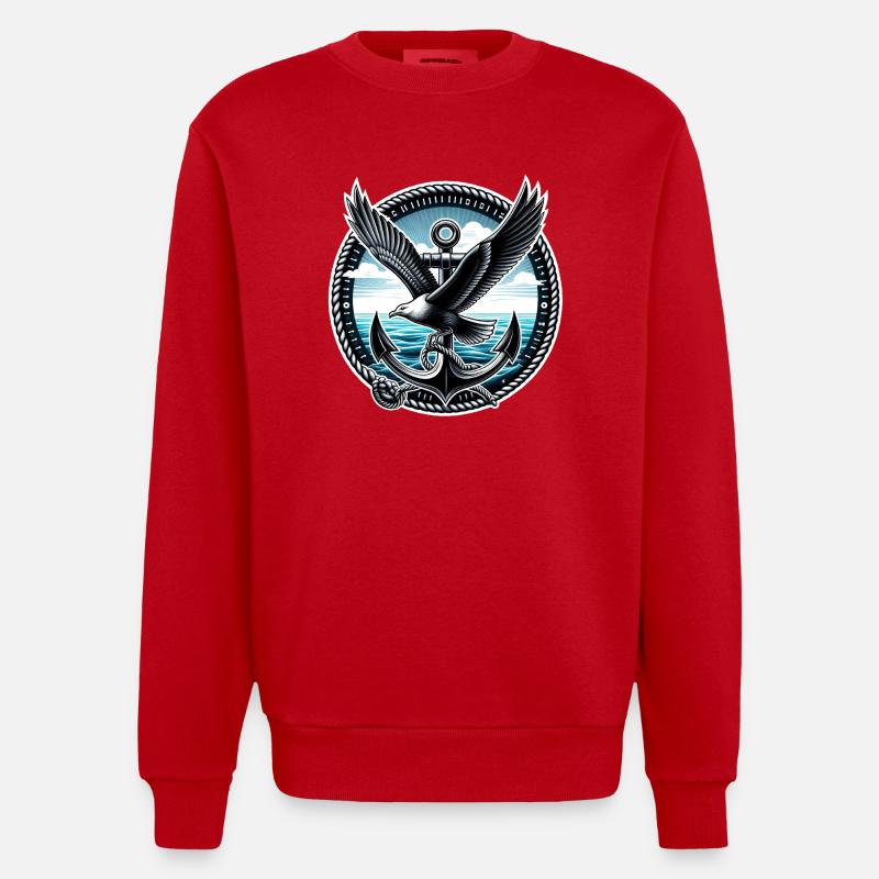Möwe mit Anker - Heavyweight Oversized Organic Crew Neck Made in EU - Rot
