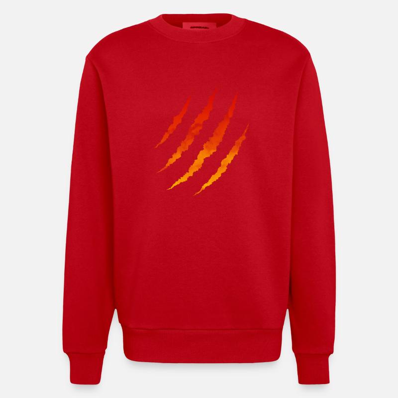 Fire scratches - Heavyweight Oversized Organic Crew Neck Made in EU - red