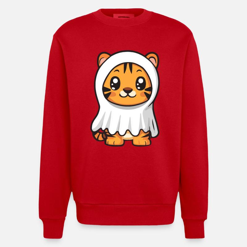 Tiger Halloween Comic Ghost - Heavyweight Oversized Organic Crew Neck Made in EU - red