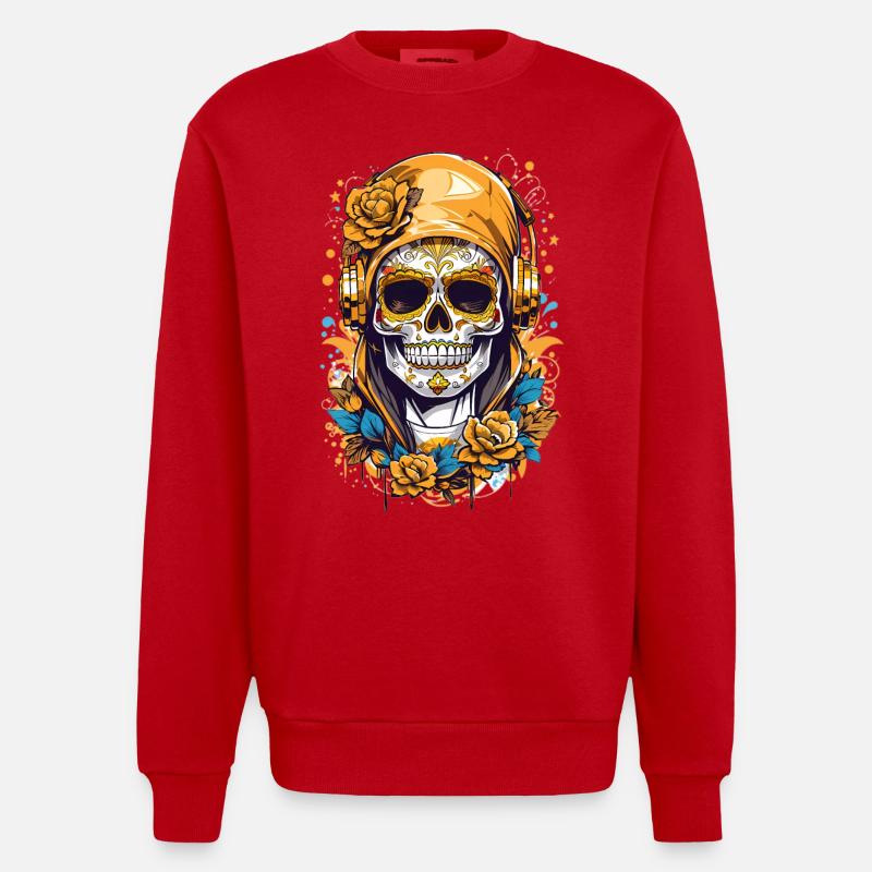 Crâne de sucre doré - Sweat bio épais oversize fabriqué en UE - rouge
