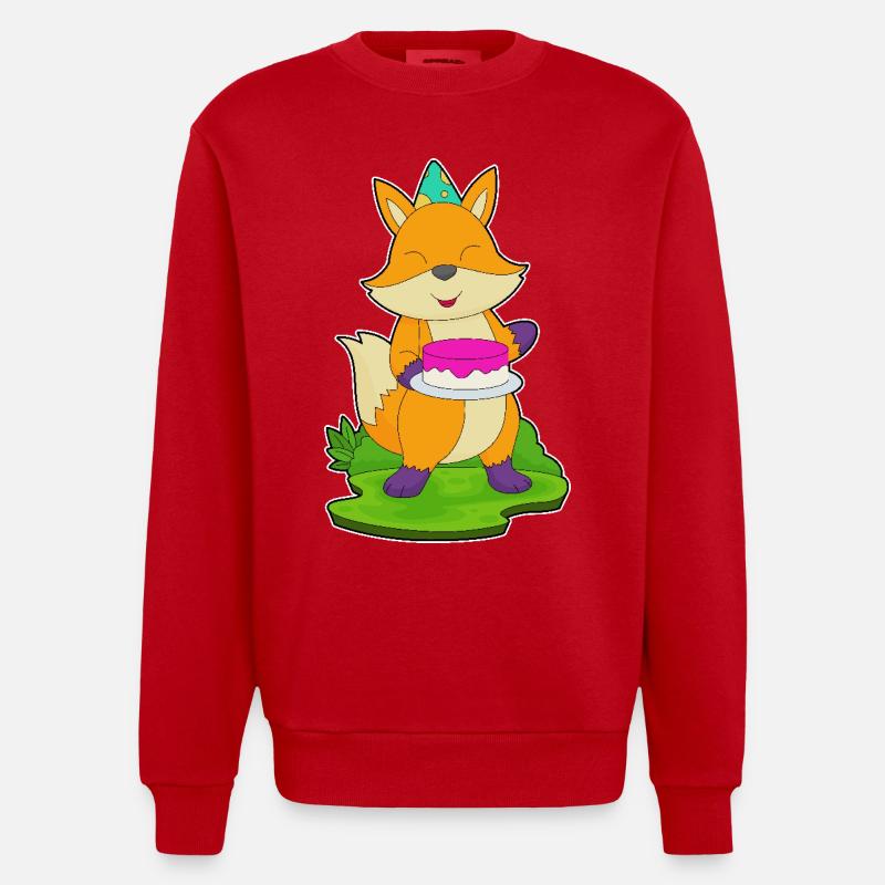 Fox Birthday Cake - Heavyweight Oversized Organic Crew Neck Made in EU - red