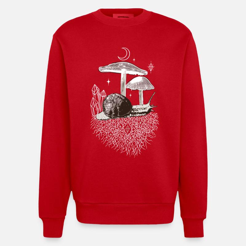 Champignons Vignoble Cristaux d’escargot - Sweat bio épais oversize fabriqué en UE - rouge