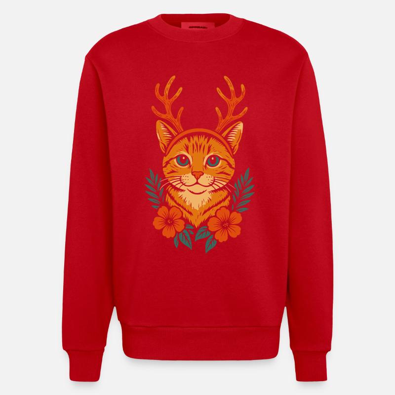 Cerf chat avec couronne de fleurs - Sweat bio épais oversize fabriqué en UE - rouge