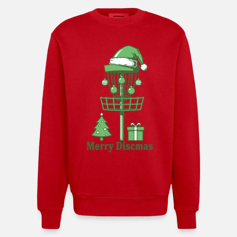 Merry Discsmas Disc Golf Basket Weihnachtsbaum - Heavyweight Oversized Organic Crew Neck Made in EU - Rot