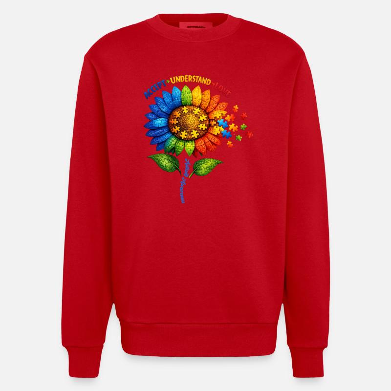 Autismus-Bewusstsein-Sonnenblume - Heavyweight Oversized Organic Crew Neck Made in EU - Rot