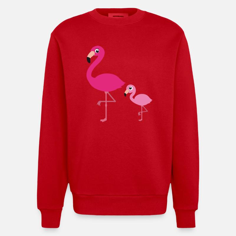 Flamingo Mutter mit Kind - Heavyweight Oversized Organic Crew Neck Made in EU - Rot