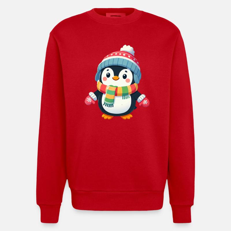 pinguin comic - Heavyweight Oversized Organic Crew Neck Made in EU - Rot