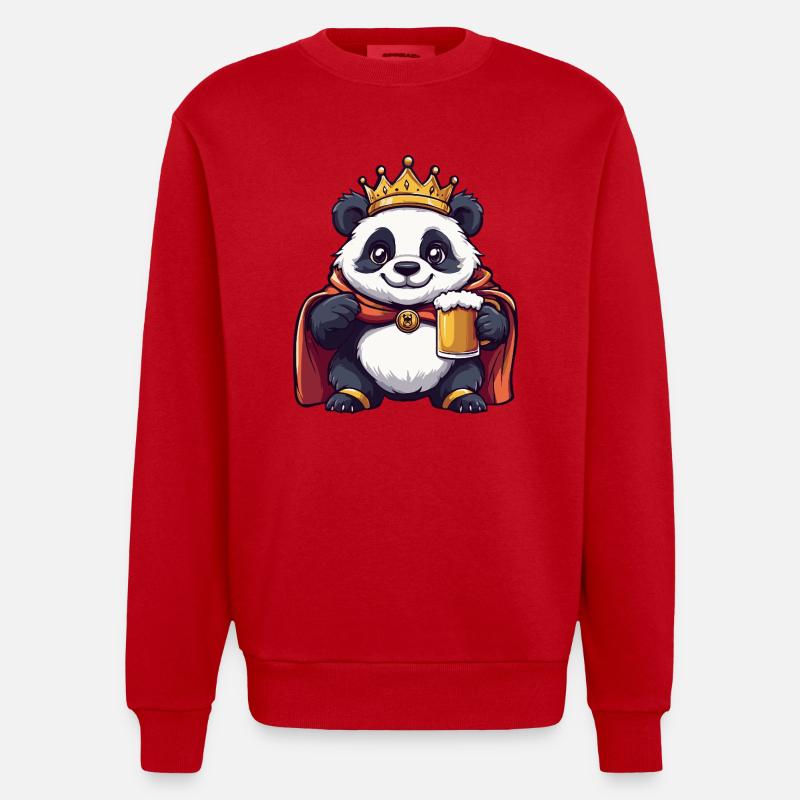 Panda Bière Drôle - Sweat bio épais oversize fabriqué en UE - rouge