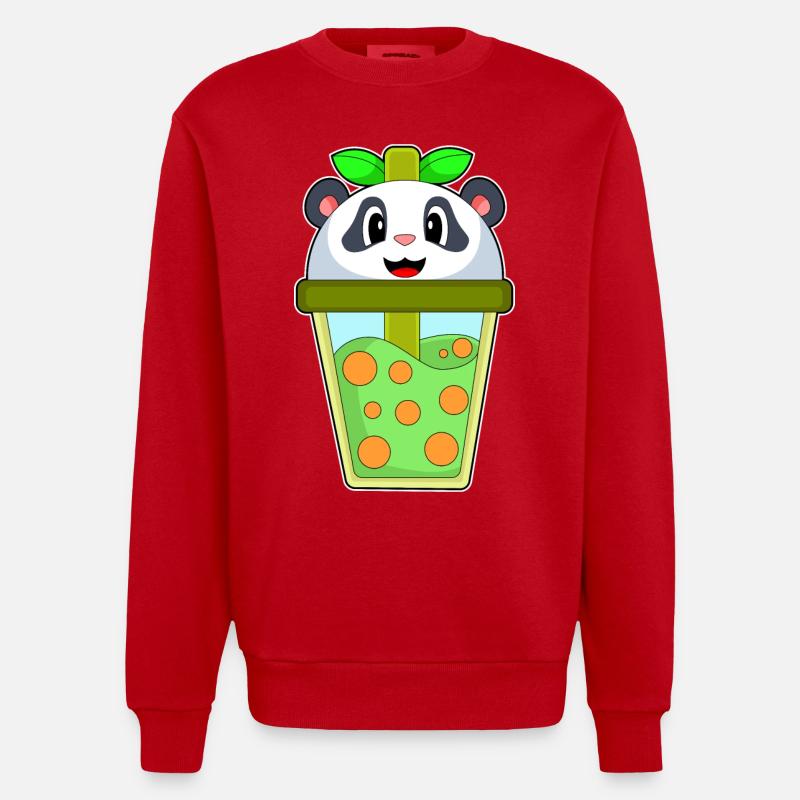 Panda Bubble Tea - Heavyweight Oversized Organic Crew Neck Made in EU - red