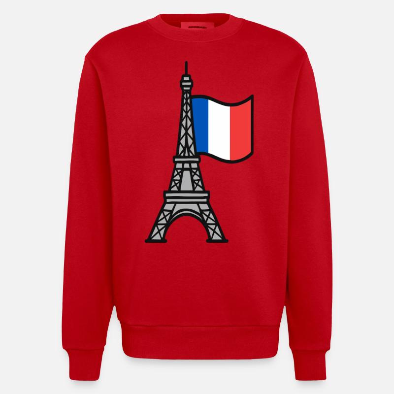 Tour Eiffel avec drapeau français - Sweat bio épais oversize fabriqué en UE - rouge