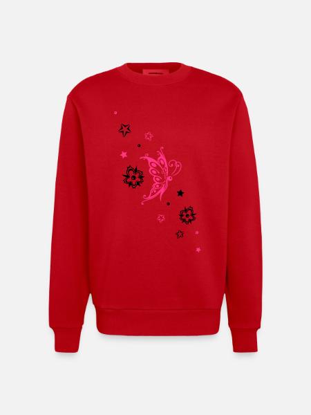 Butterfly Floral Star Ornament - Heavyweight Oversized Organic Crew Neck Made in EU - red