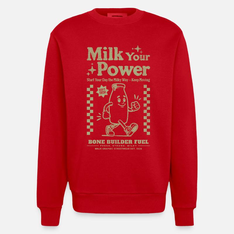 Milk Power pour le petit-déjeuner - Sweat bio épais oversize fabriqué en UE - rouge