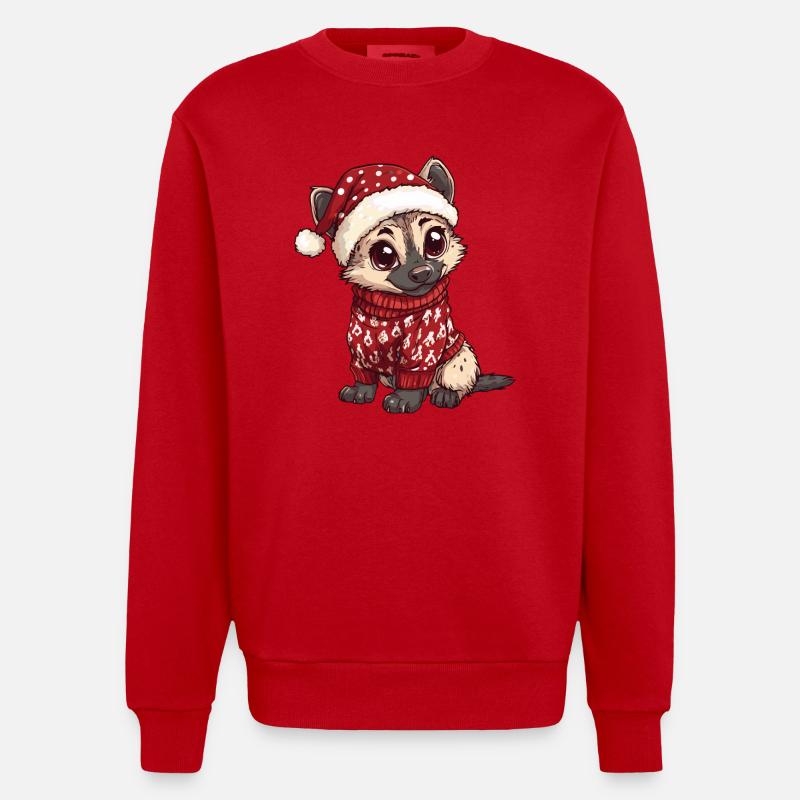 Hyäne Weihnachten Comic - Heavyweight Oversized Organic Crew Neck Made in EU - Rot
