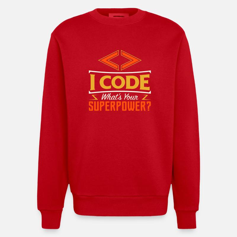 I code what's your superpower ? - Sweat bio épais oversize fabriqué en UE - rouge