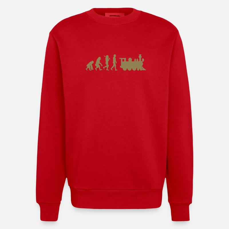 Evolution Eisenbahn Lokomotive - Heavyweight Oversized Organic Crew Neck Made in EU - Rot
