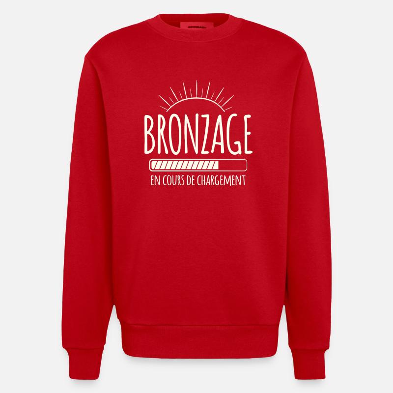 Tan Loading, Summer, Vacation, French - Heavyweight Oversized Organic Crew Neck Made in EU - red