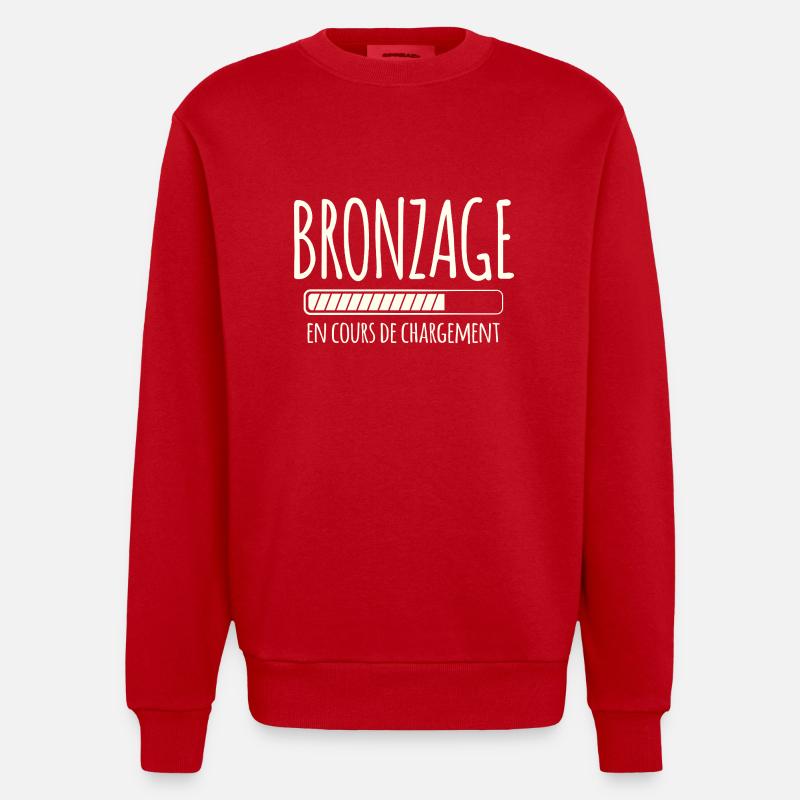 Tan Loading, Summer, Vacation, French - Heavyweight Oversized Organic Crew Neck Made in EU - red