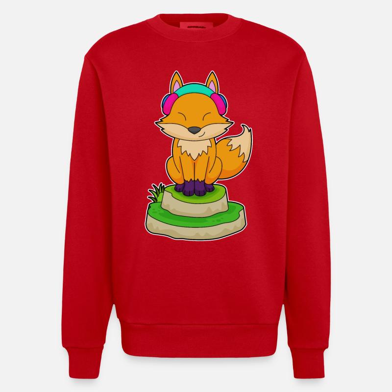 Fuchs Kopfhörer Musik - Heavyweight Oversized Organic Crew Neck Made in EU - Rot