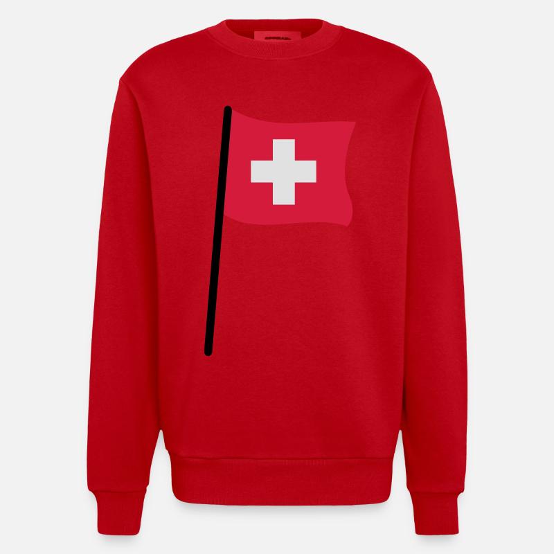 Schweizer Flagge - Heavyweight Oversized Organic Crew Neck Made in EU - Rot