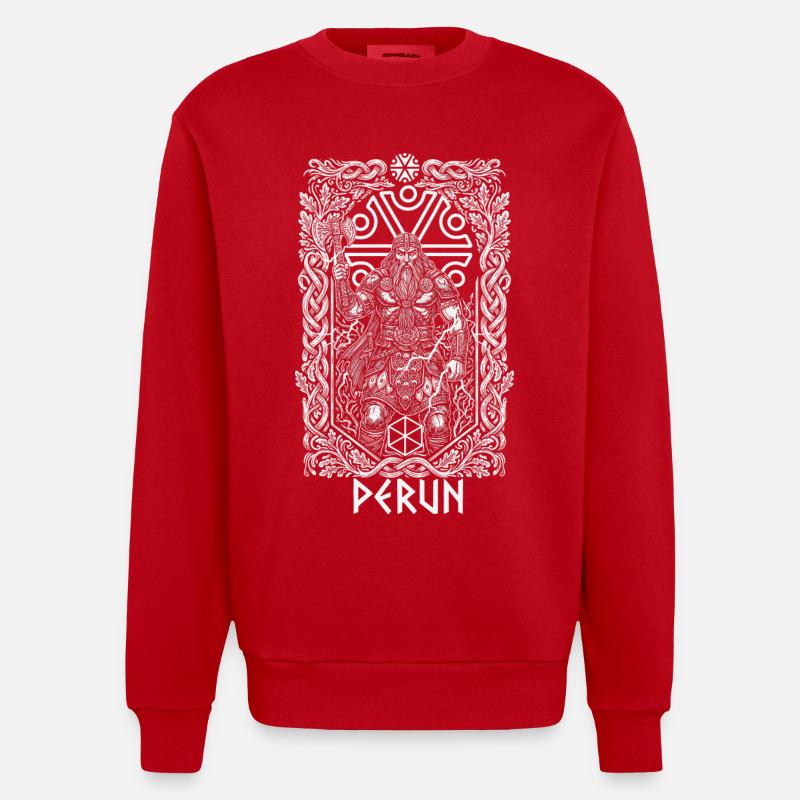 Dieu du Tonnerre Slave de Pérun - Sweat bio épais oversize fabriqué en UE - rouge