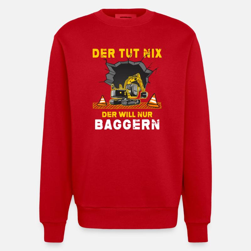 bagger baggerfahrer Baggerschaufel Baustelle - Heavyweight Oversized Organic Crew Neck Made in EU - Rot