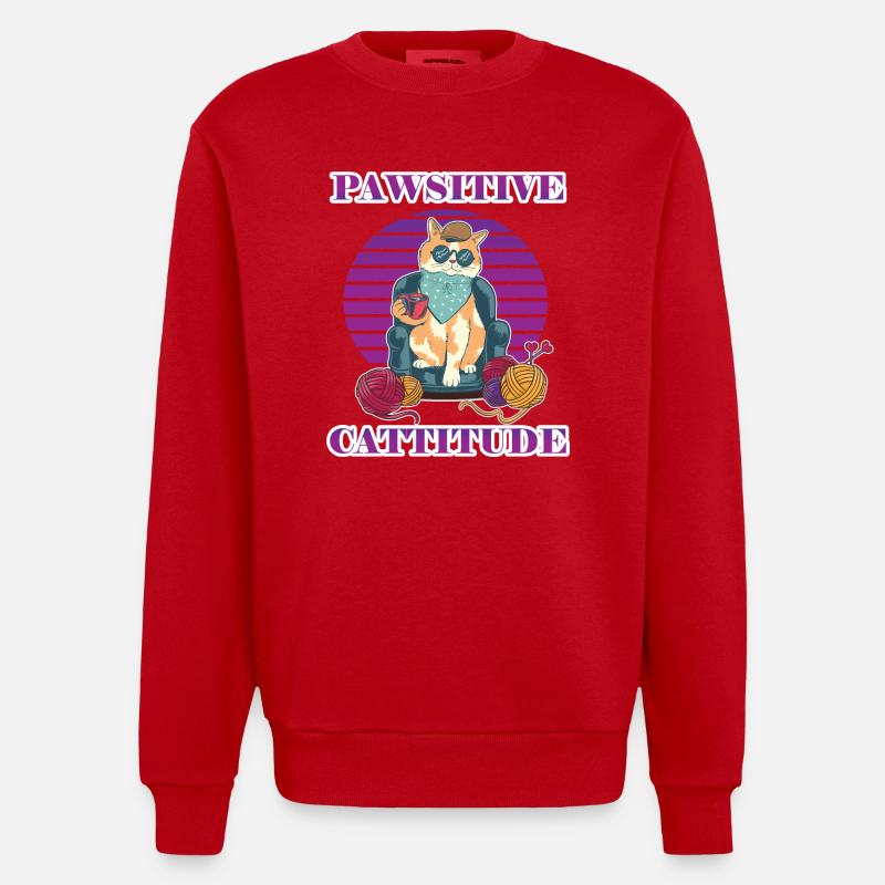 Pawsitive Cattitude - Sweat bio épais oversize fabriqué en UE - rouge
