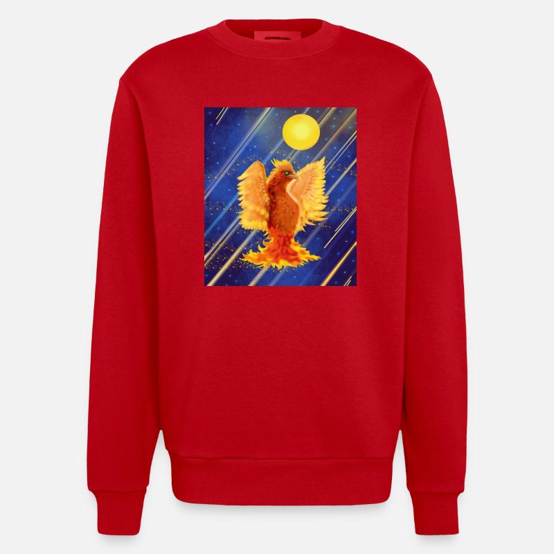 Cosmic Glowing Firebird: Cyber-Semurg - Heavyweight Oversized Organic Crew Neck Made in EU - red