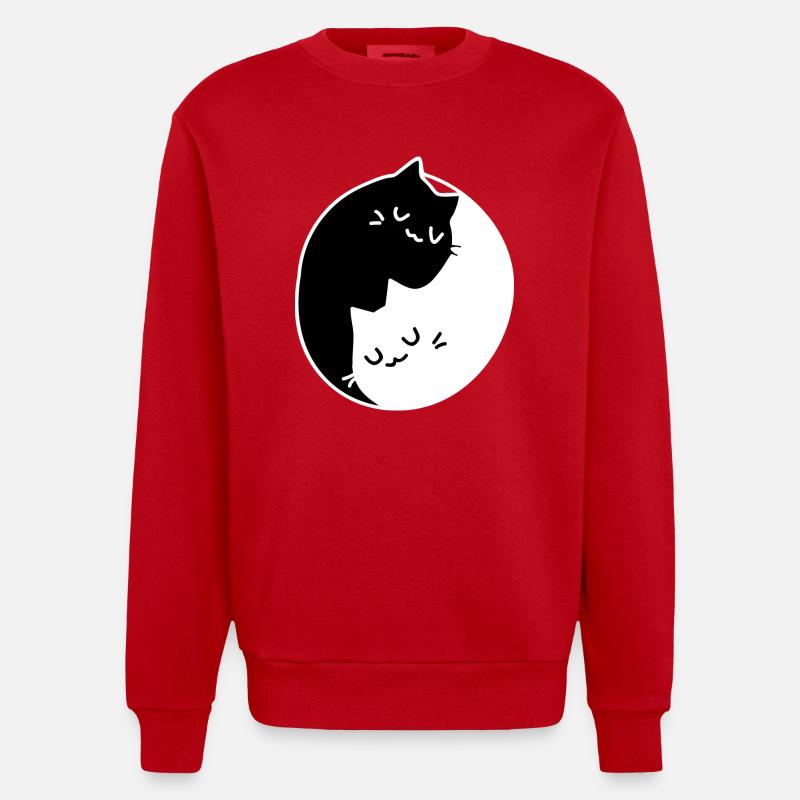 Ying Yang Cats Gift Idea - Heavyweight Oversized Organic Crew Neck Made in EU - red