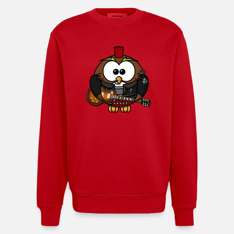 Eule als Punk mit Gitarre - Heavyweight Oversized Organic Crew Neck Made in EU - Rot
