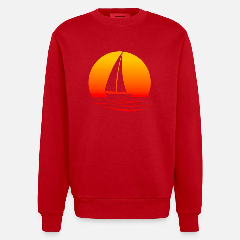 Stimmungsvolles Segelbootdesign - Heavyweight Oversized Organic Crew Neck Made in EU - Rot