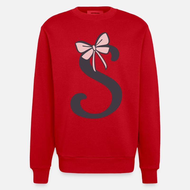 Anfangsbuchstabe S Schleifchen - Heavyweight Oversized Organic Crew Neck Made in EU - Rot