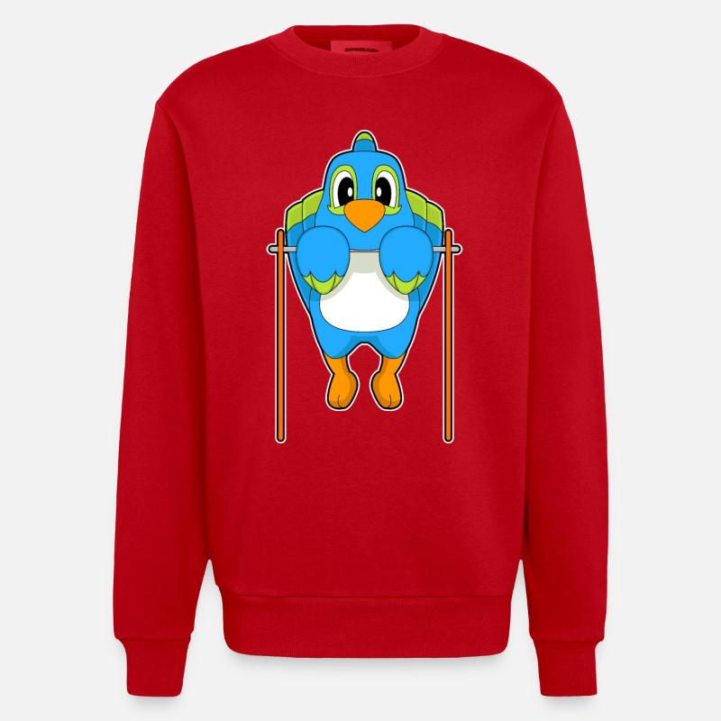 Parrot Bodybuilder Pull-ups - Heavyweight Oversized Organic Crew Neck Made in EU - red