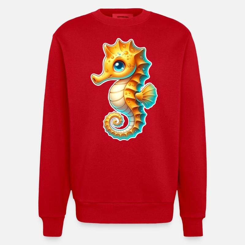 Seepferd Seepferdchen - Heavyweight Oversized Organic Crew Neck Made in EU - Rot