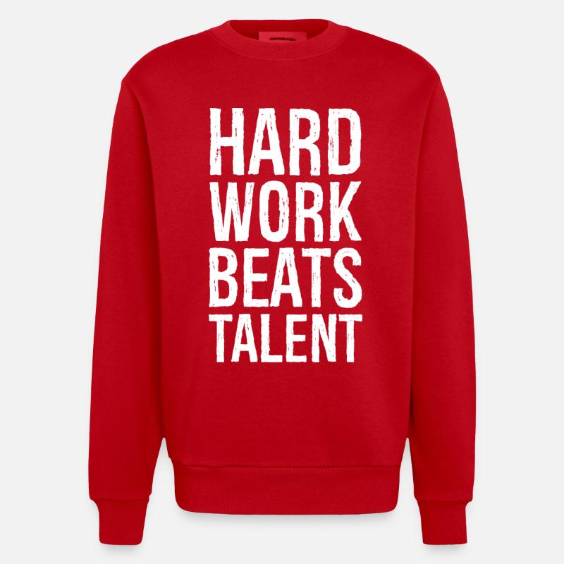 Hard Work Beats Talent - Heavyweight Oversized Organic Crew Neck Made in EU - red