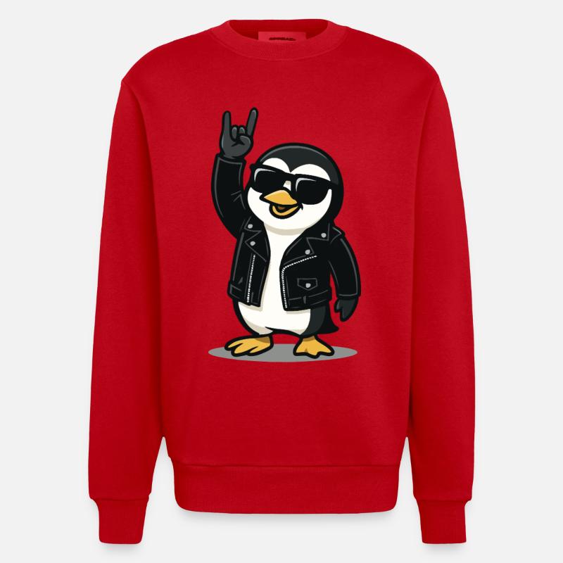 Rock'n'Roll Pinguin - Heavyweight Oversized Organic Crew Neck Made in EU - Rot