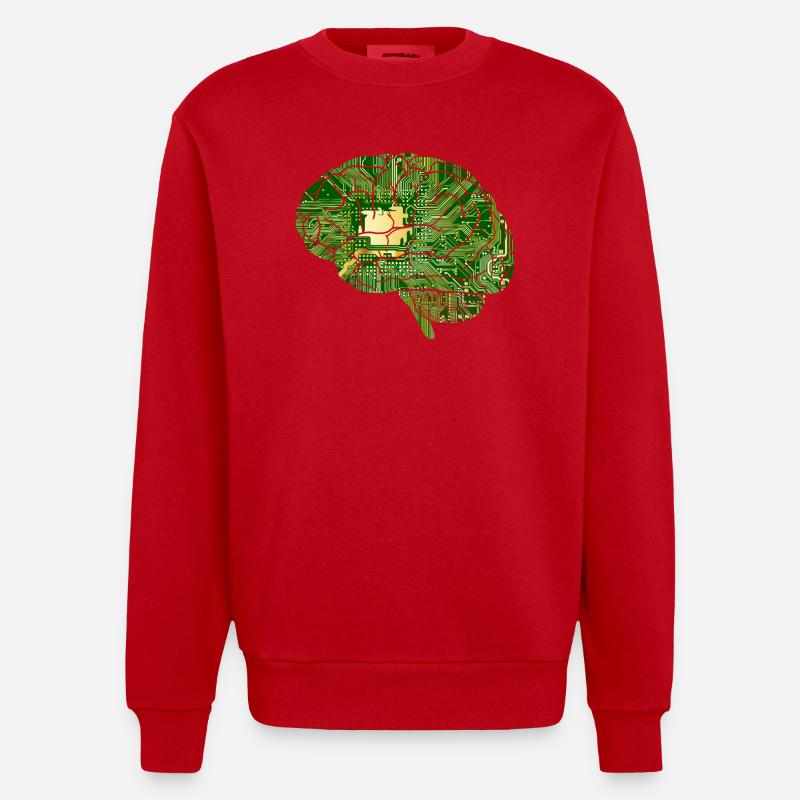 Brain - Computer Board - Artificial Intelligence - Heavyweight Oversized Organic Crew Neck Made in EU - red