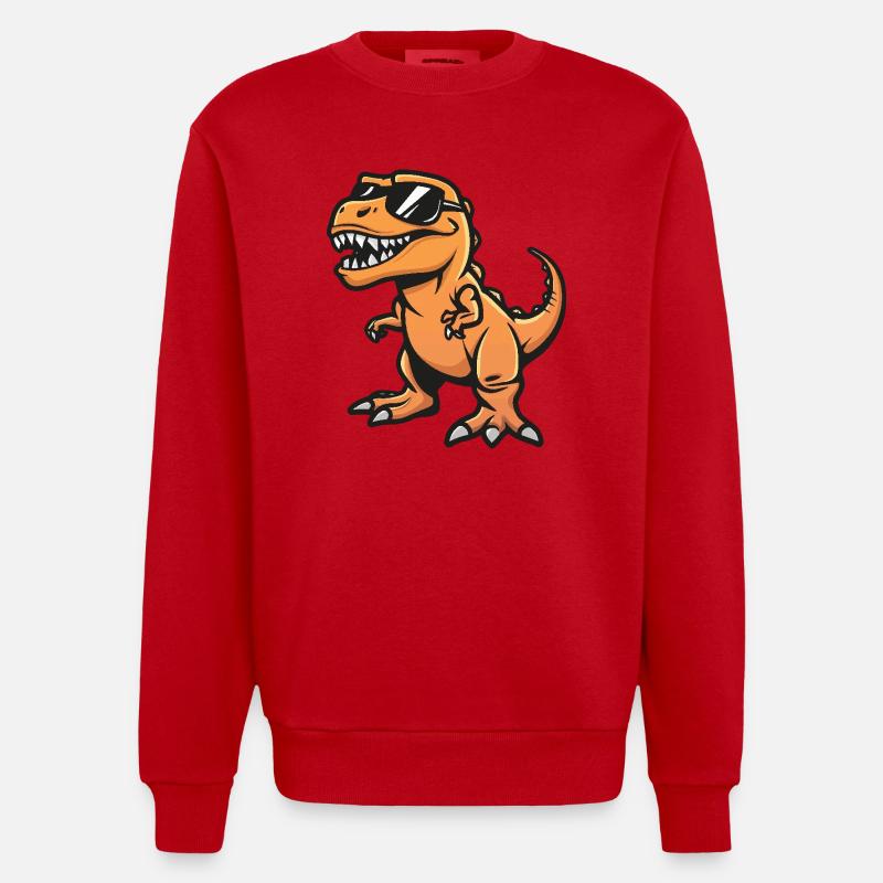 Dinosaur T-Rex Cool Comic - Heavyweight Oversized Organic Crew Neck Made in EU - red