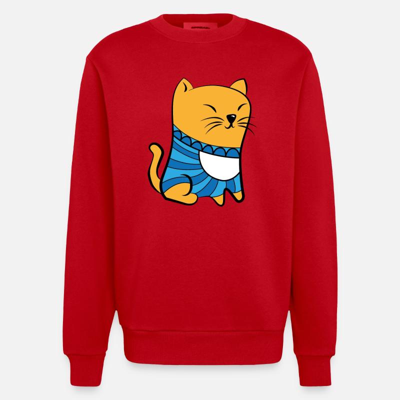 Katze mit Pullover - Heavyweight Oversized Organic Crew Neck Made in EU - Rot