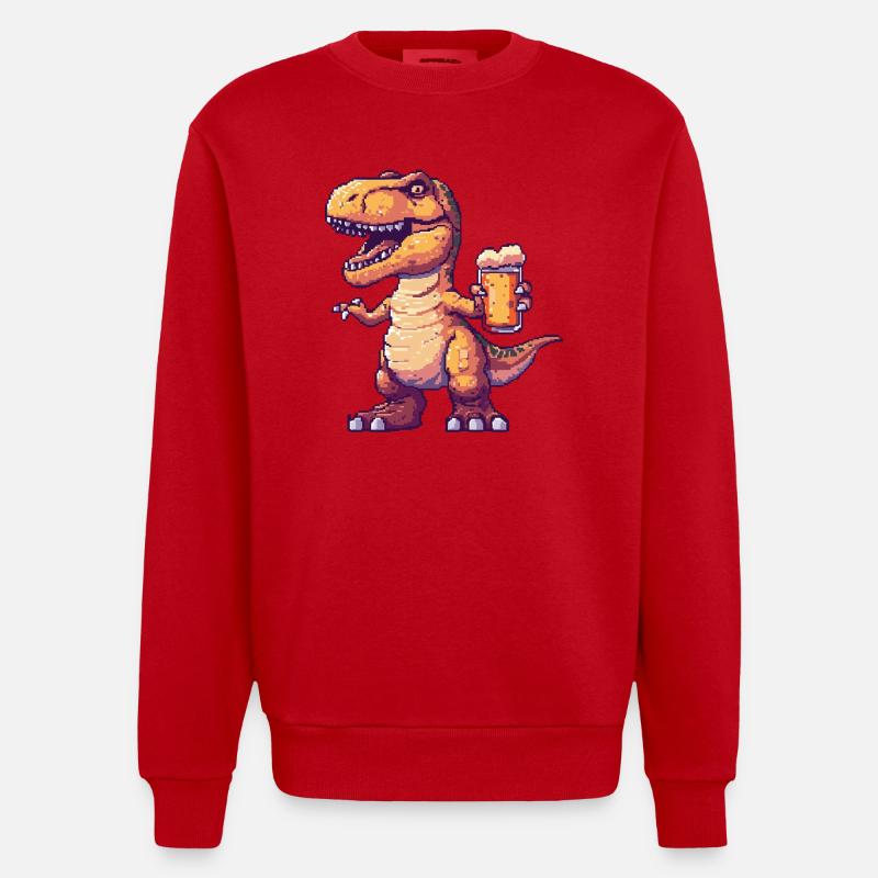 Dinosaurier T-Rex Bier Pixel - Heavyweight Oversized Organic Crew Neck Made in EU - Rot