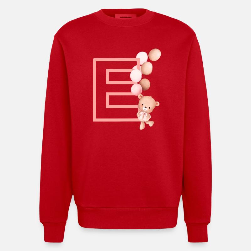 Letter e pink bear - Heavyweight Oversized Organic Crew Neck Made in EU - red