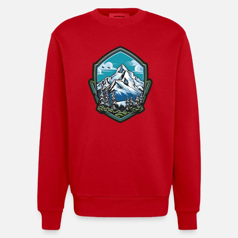 Mountains 2 - Heavyweight Oversized Organic Crew Neck Made in EU - red