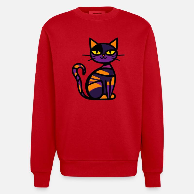 Chat Halloween Bande dessinée Chat - Sweat bio épais oversize fabriqué en UE - rouge