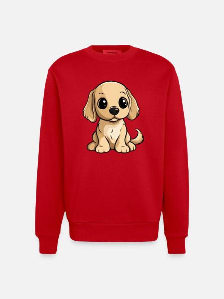 Cocker Spaniel Hund Comic Niedlich - Heavyweight Oversized Organic Crew Neck Made in EU - Rot