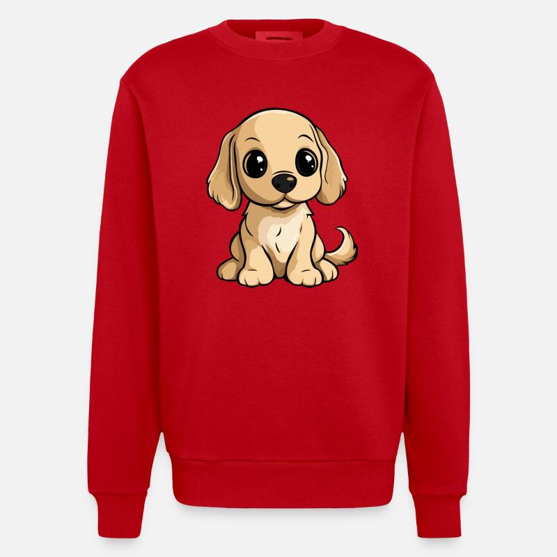 Cocker Spaniel Hund Comic Niedlich - Heavyweight Oversized Organic Crew Neck Made in EU - Rot