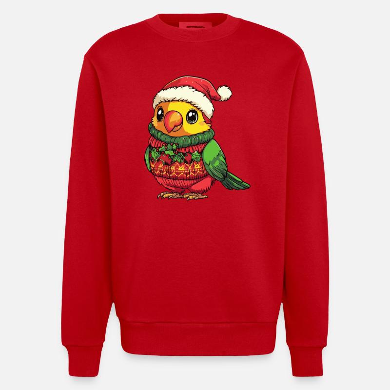 Parrot Christmas Comic - Heavyweight Oversized Organic Crew Neck Made in EU - red